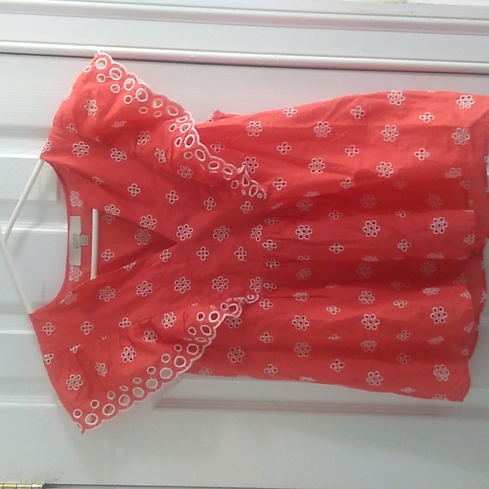 LOFT Coral Flutter Sleeve V-Neck Top, Size XS